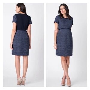 Seraphine Kiara Navy Tweed Maternity Dress Size 2